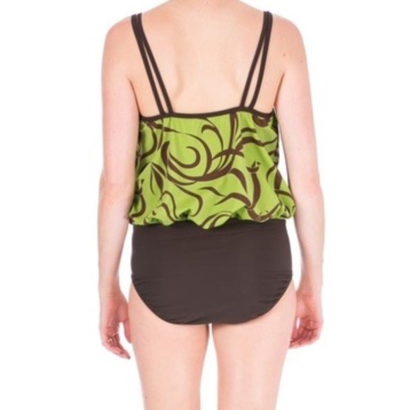 Mainstream Green & Brown One Piece Swimsuit, Blouson, Double Strap, Lined, 8 NWT - Picture 8 of 8